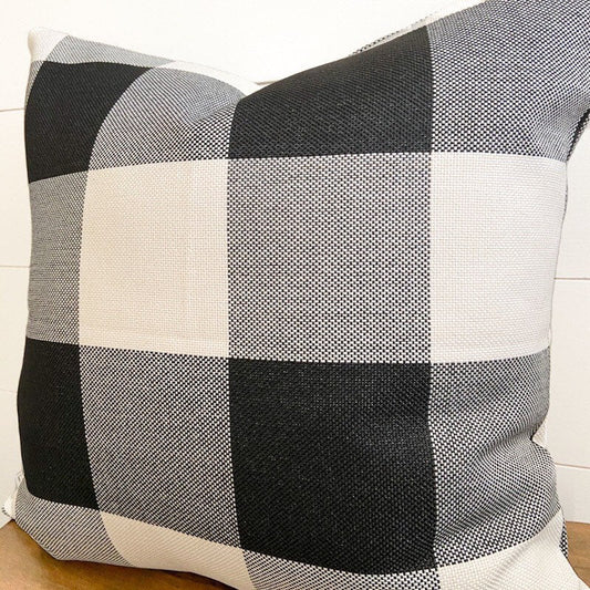 Black and White Large Buffalo Pillow Cover 18x18 inch | Modern Farmhouse | Designer Pillow | High End Textured Fabric