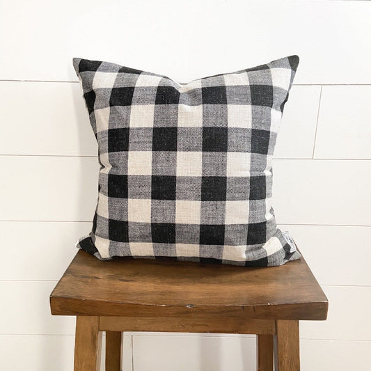 Black and White Small Buffalo Pillow Cover 18x18 | Modern Farmhouse | Designer Pillow | High End Textured Fabric