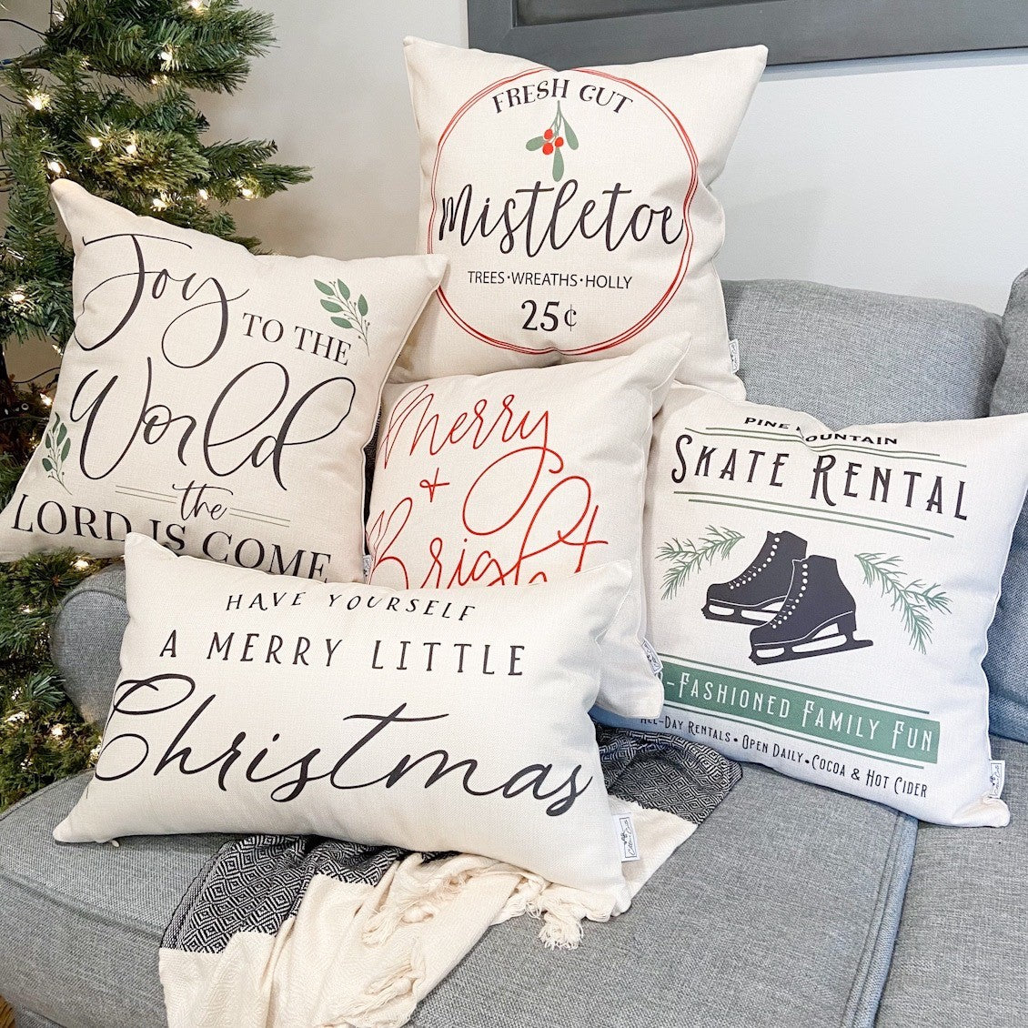 Merry and Bright Cursive #12 Pillow Cover 17x17 inch