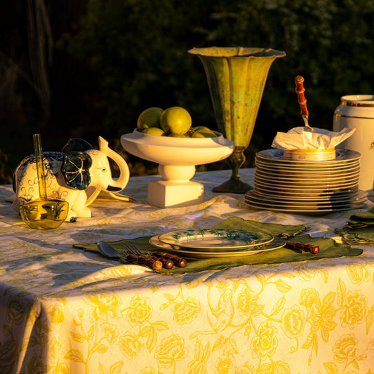 100% Premium Linen - Ivory Flora Parlour Tablecloth