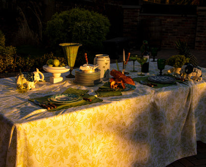 100% Premium Linen - Ivory Flora Parlour Tablecloth