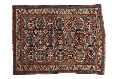 4x5 Vintage Caucasian Square Rug