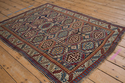 4x5 Vintage Caucasian Square Rug