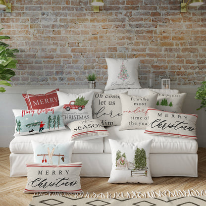 Tis the season- red farmhouse stripes- 18x18 inch pillow cover #21