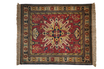 4.5x5.5 Vintage Indian Kazak Design Square Rug