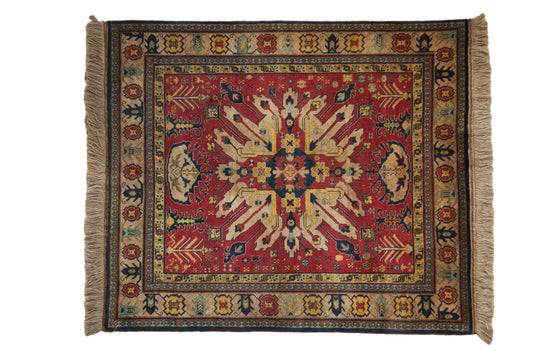4.5x5.5 Vintage Indian Kazak Design Square Rug