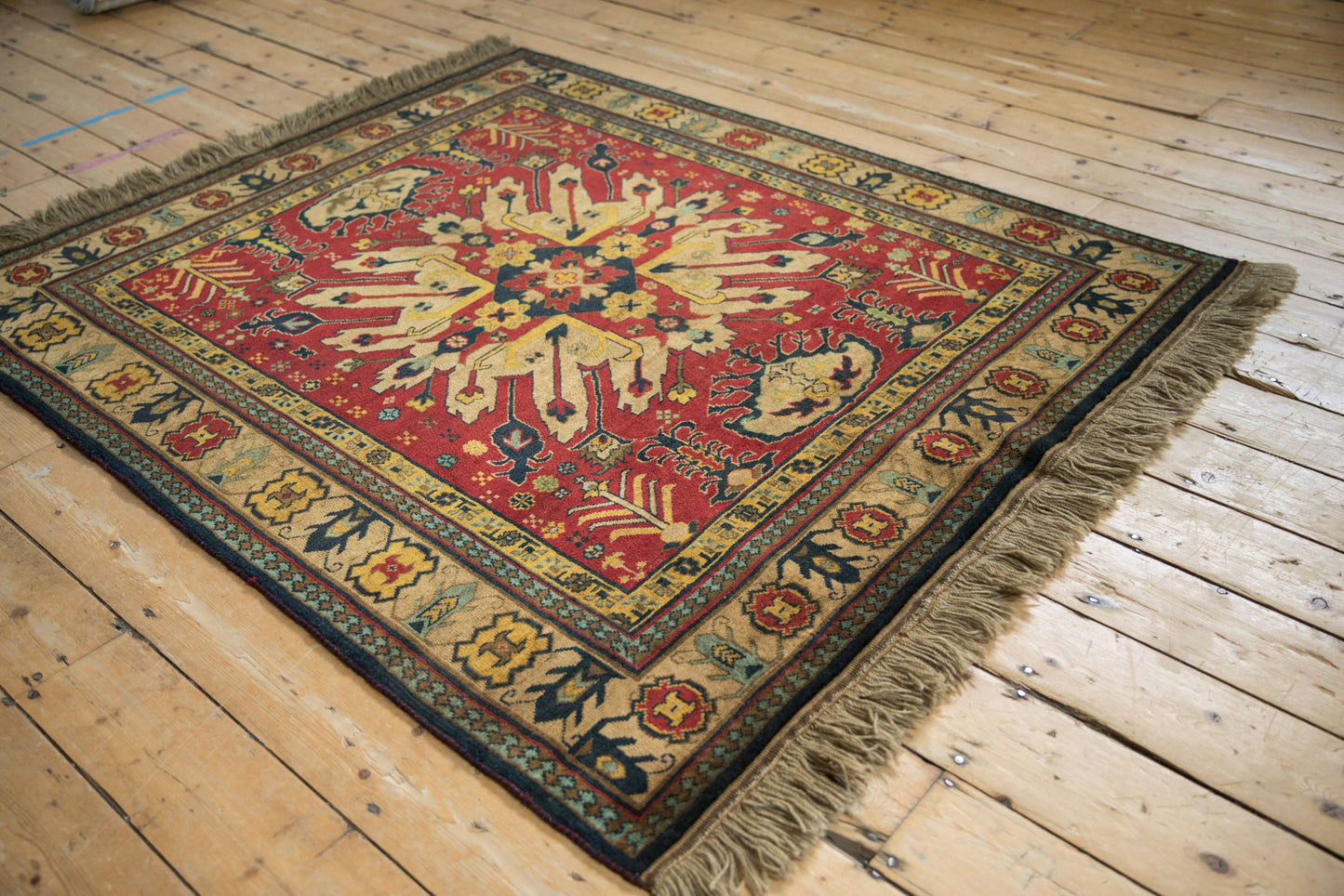 4.5x5.5 Vintage Indian Kazak Design Square Rug